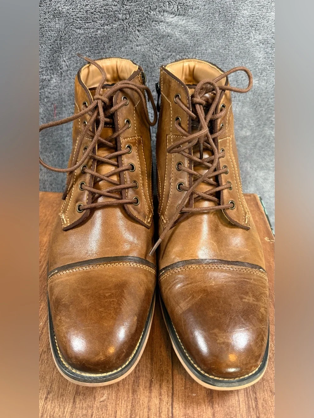 Steve Madden Tan Brown Leather Jeffries JEFR01M1 Lace-Up Boots 10